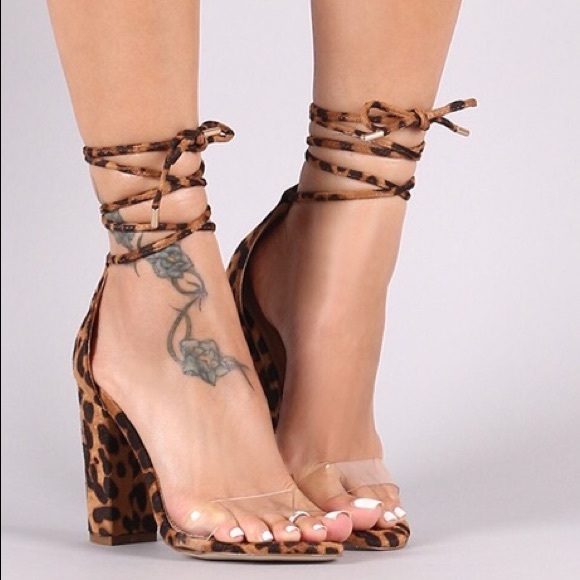 Shoes - Ankle Wrapped Chunky Heels Size 8 1/2